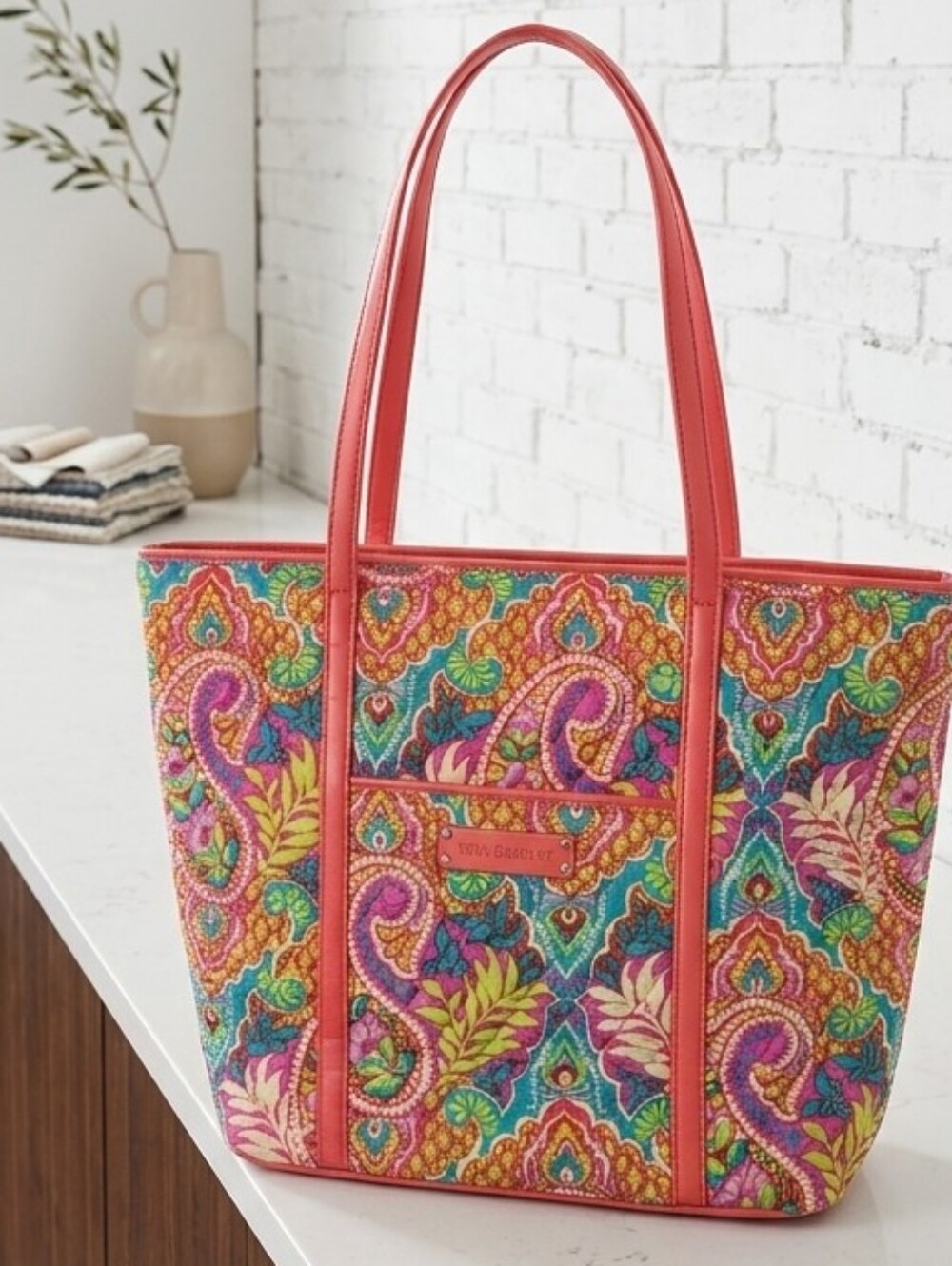 Vera Bradley Coral-Trim Multicolor Paisley Tote